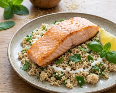 Pečený losos s bylinkovým celozrnným kuskusem
