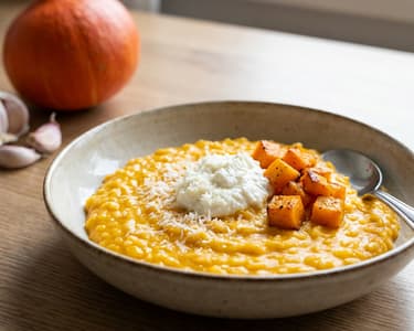 Dýňové risotto s pečeným česnekem a ricottou