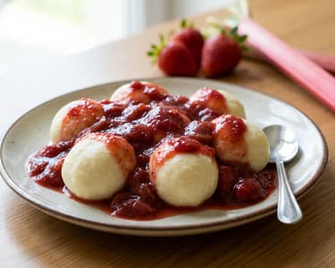 Tvarohové knedlíčky s jahodovo-rebarborovou omáčkou