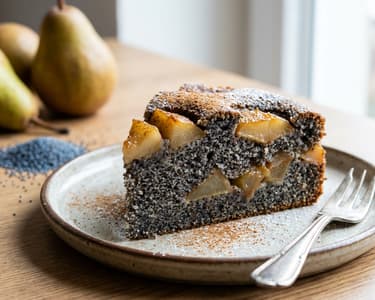 Poppy Seed Cake with Caramelized Pears