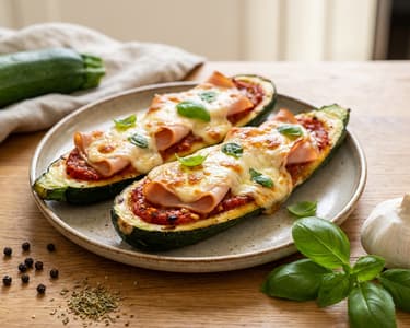 Zapečené cukety plněné krůtí šunkou a mozzarellou