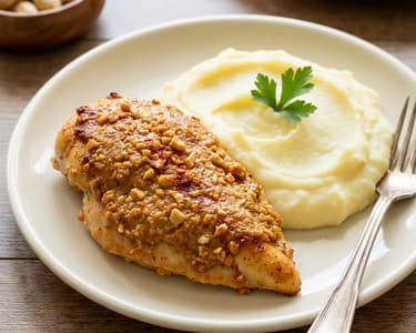 Peanut Chicken Schnitzels with Mashed Potatoes