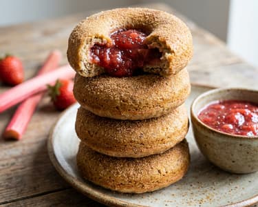 Wholemeal Doughnuts with Rhubarb Jam