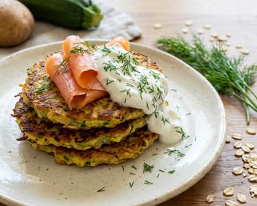 Zucchini Potato Pancakes with Smoked Salmon