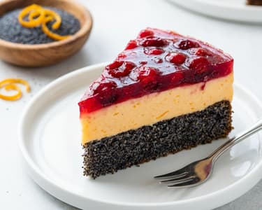 Makový dort s brusinkami