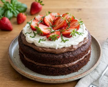 Chocolate cake with Nutella and strawberries
