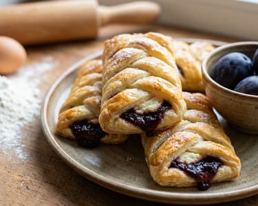 Kapsičky z nekynutého těsta s droždím s tvarohem a povidly