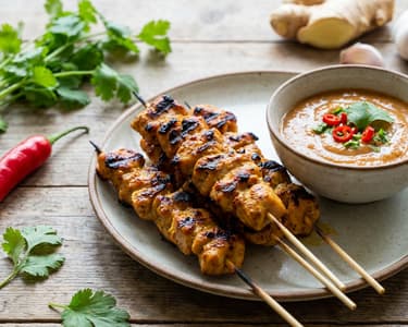 Kuřecí satay s arašídovou omáčkou