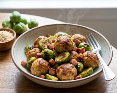 Baked Meatballs with Brussels Sprouts