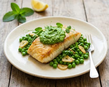 Halibut s hráškovým pestem