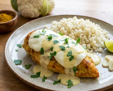 Kuřecí prsa na kari s květákovou rýží