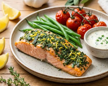 Pečený bylinkový losos s parmezánovou omáčkou 