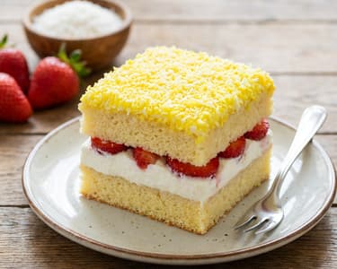 Chick Cake with Cream and Strawberries