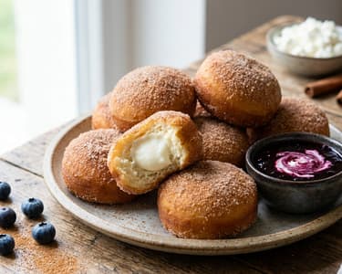 Tvarohové koblížky s ovocným dipem