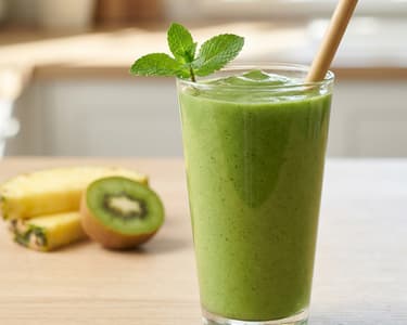 Green smoothie with mango, pineapple and kiwi