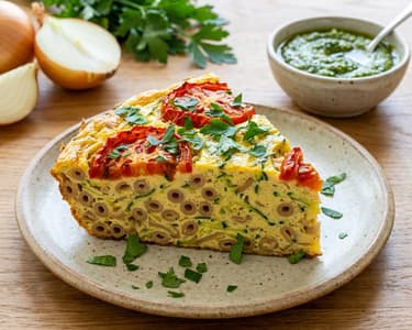 Frittata s cuketou a těstovinami