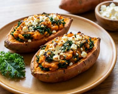 Zapečené batáty s kadeřávkem a sýrem feta