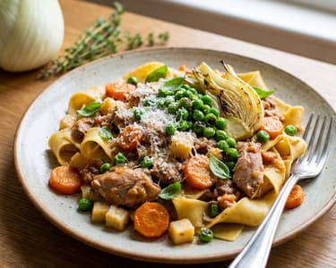 Pappardelle s králičím ragú, hráškem a fenyklem