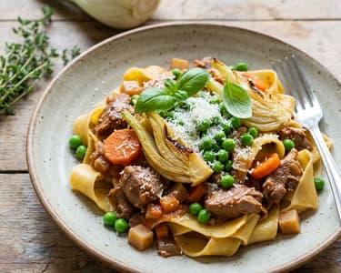 Pappardelle s králičím ragú, hráškem a fenyklem