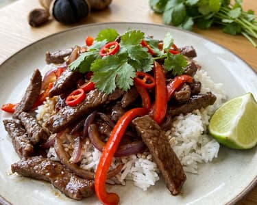 Beef strips with black garlic