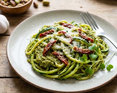 Zucchini spaghetti with pistachio pesto