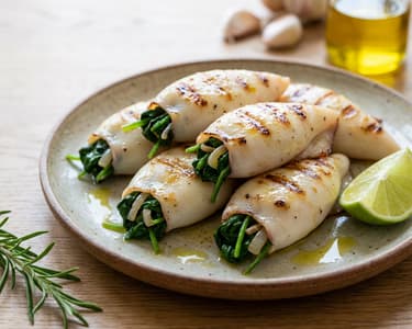 Grilled Calamari Stuffed with Spinach