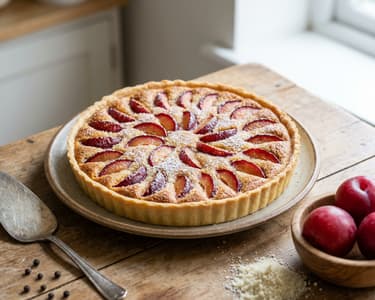 Pie with pepper frangipane and plums