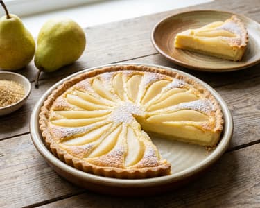 Tvarohový křehký koláč s hruškami