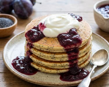 Poppy Seed Pancakes with Plum Sauce