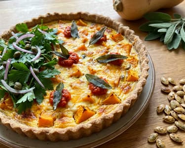 Savory Pumpkin Pie with Parsley Salad and Roasted Pumpkin Seeds