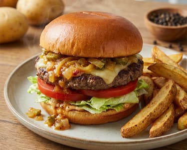 Hamburger with fries