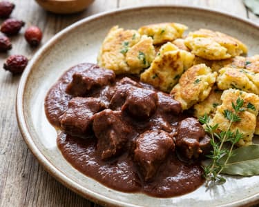 Wild Boar with Rosehip Sauce and Carlsbad Torn Pancake