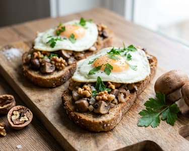 Bruschetta with Mushrooms and Fried Egg