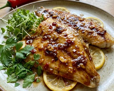 Glazovaný platýz s medem a chilli