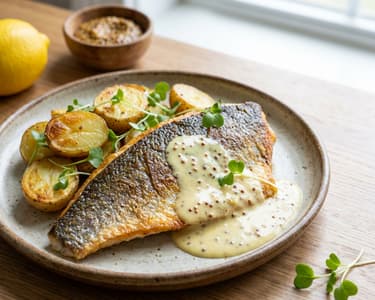Gilt-head bream with mustard sauce