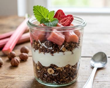 Homemade Granola with Roasted Rhubarb