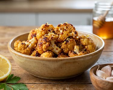 Pečený květák s medem, česnekem a chilli