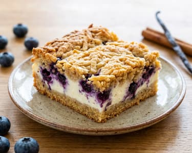 Strouhaný koláč s borůvkami a tvarohem