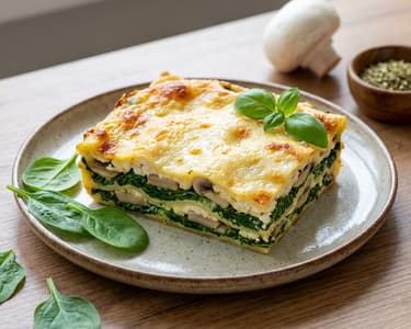 Špenátové lasagne s houbami