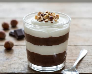 Milk dessert with hazelnuts