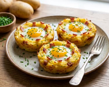 Potato Nests with Eggs and Bacon