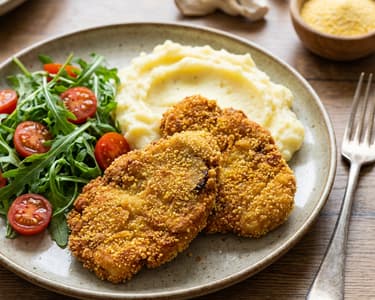 Oyster Mushroom Schnitzels with Mash and Salad