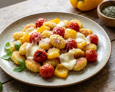 Crispy Gnocchi with Vegetables from a Baking Sheet
