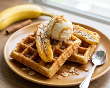 Vafle s karamelizovaným banánem 