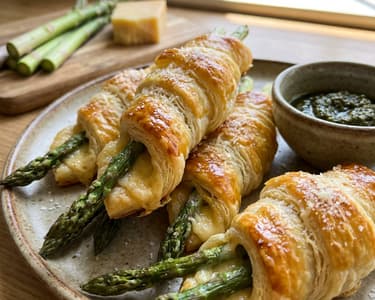 Asparagus in puff pastry with cheese
