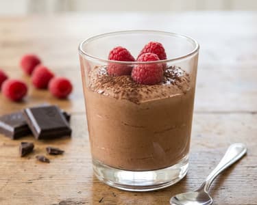 Francouzský čokoládový mousse s malinami