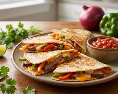 Steakové quesadilly s pikantní omáčkou a bylinkami