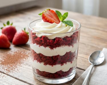 Red velvet dessert in a glass