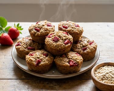 Jahodovoovesné muffiny