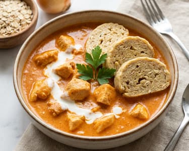 Chicken Paprikash with Oat Dumplings
